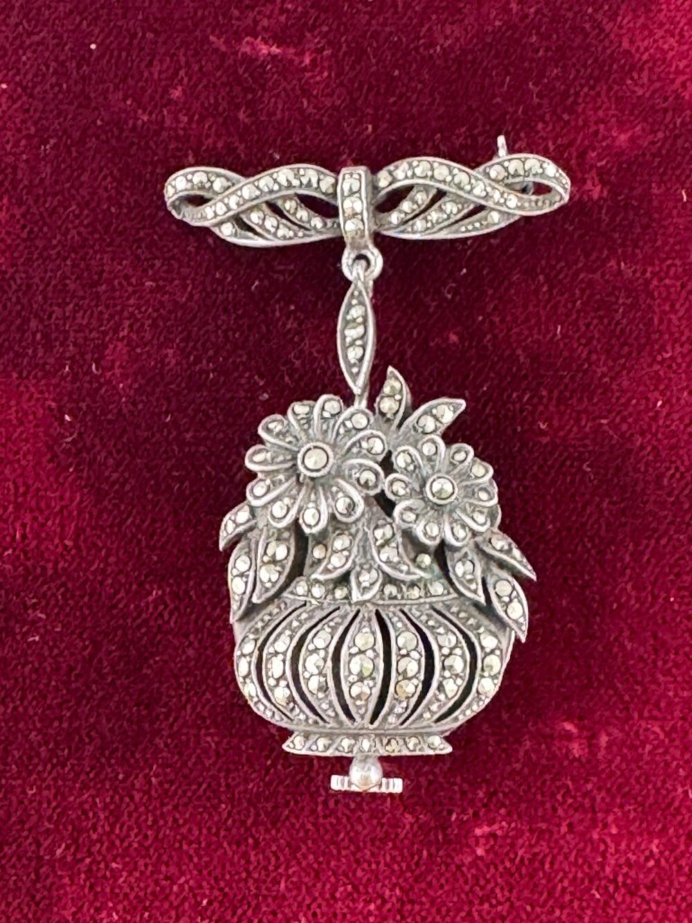 Bucherer Vintage Marcasite "Flower Basket" Peekaboo Brooch Watch